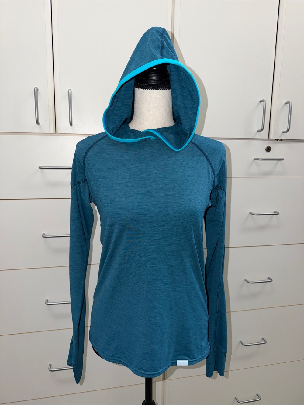 Women's Teal Hooded Long-Sleeve Performance Top